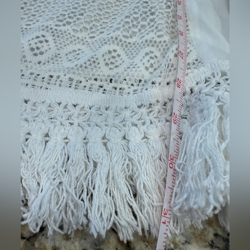 Pure white floral lace fringe swim cover up tunic top SZ S/M - Picture 8 of 12